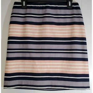 Ann Taylor Petite Womens Size 8P Skirt Blue Pink Stripe Knee Length Pencil Lined